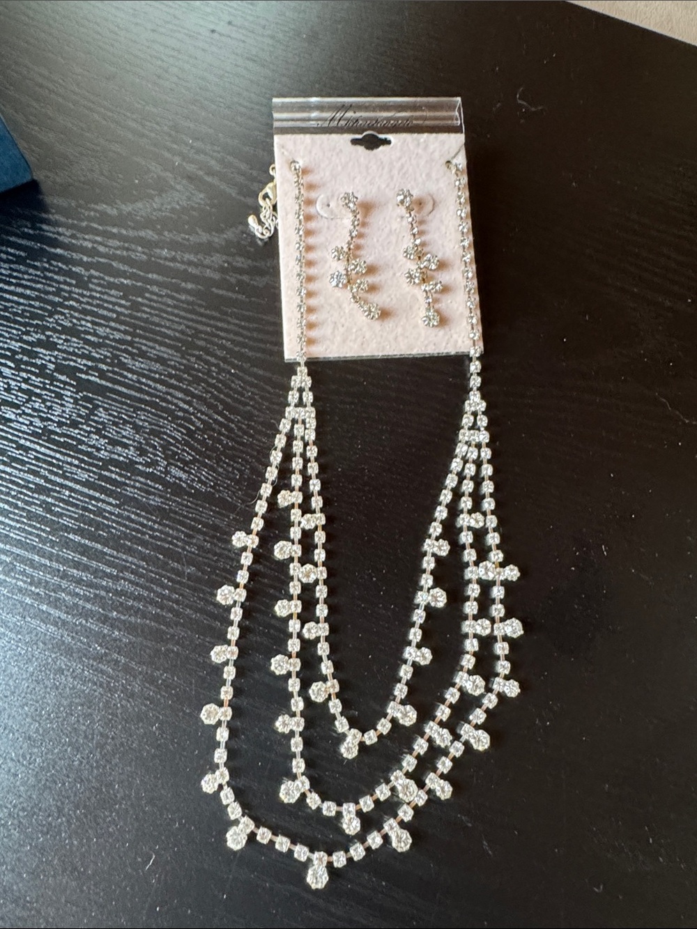Crystal Multi-Strand Necklace and Earrings Set - Silver
